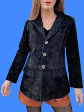 Charger l'image dans la galerie, Veste vintage Camille - En panne de velours ras, noir. Taille S, 36, 38. Jeans de Christian Lacroix. Made in Italy.