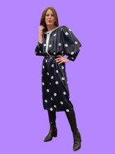 Charger l'image dans la galerie, Robe vintage Elisa - Pois et rayures noire et blanche. Taille M, 38, 40. Franck et Fils. Made in France