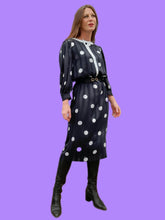 Charger l'image dans la galerie, Robe vintage Elisa - Pois et rayures noire et blanche. Taille M, 38, 40. Franck et Fils. Made in France