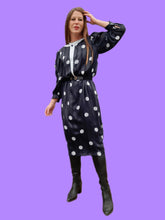 Charger l'image dans la galerie, Robe vintage Elisa - Pois et rayures noire et blanche. Taille M, 38, 40. Franck et Fils. Made in France