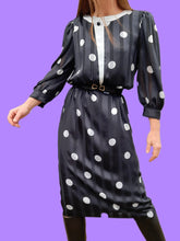 Charger l'image dans la galerie, Robe vintage Elisa - Pois et rayures noire et blanche. Taille M, 38, 40. Franck et Fils. Made in France