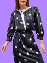 Charger l'image dans la galerie, Robe vintage Elisa - Pois et rayures noire et blanche. Taille M, 38, 40. Franck et Fils. Made in France