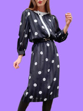 Charger l'image dans la galerie, Robe vintage Elisa - Pois et rayures noire et blanche. Taille M, 38, 40. Franck et Fils. Made in France