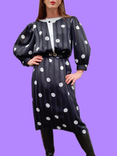 Charger l'image dans la galerie, Robe vintage Elisa - Pois et rayures noire et blanche. Taille M, 38, 40. Franck et Fils. Made in France