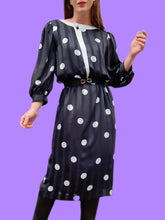 Charger l'image dans la galerie, Robe vintage Elisa - Pois et rayures noire et blanche. Taille M, 38, 40. Franck et Fils. Made in France