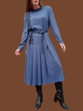 Charger l'image dans la galerie, Robe vintage Marion - Imprimé géométrique bleu canard. Taille L, 40, 42. Janrev. Made in France