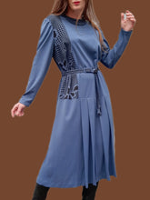 Charger l'image dans la galerie, Robe vintage Marion - Imprimé géométrique bleu canard. Taille L, 40, 42. Janrev. Made in France