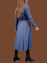 Charger l'image dans la galerie, Robe vintage Marion - Imprimé géométrique bleu canard. Taille L, 40, 42. Janrev. Made in France