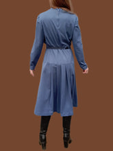 Charger l'image dans la galerie, Robe vintage Marion - Imprimé géométrique bleu canard. Taille L, 40, 42. Janrev. Made in France