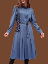 Charger l'image dans la galerie, Robe vintage Marion - Imprimé géométrique bleu canard. Taille L, 40, 42. Janrev. Made in France