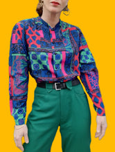 Charger l'image dans la galerie, Chemisier vintage Paméla - Imprimé coloré. Taille S, 36, 38. Jean Gabriel. Made in France