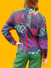 Charger l'image dans la galerie, Chemisier vintage Paméla - Imprimé coloré. Taille S, 36, 38. Jean Gabriel. Made in France