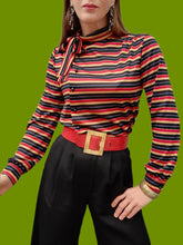 Charger l'image dans la galerie, Chemisier vintage Emma - A rayures et lurex scintillant. Pierbé. Taille S , 36, 38.