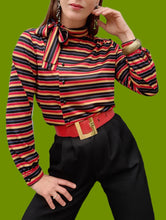 Charger l'image dans la galerie, Chemisier vintage Emma - A rayures et lurex scintillant. Pierbé. Taille S , 36, 38.