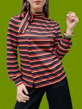Charger l'image dans la galerie, Chemisier vintage Emma - A rayures et lurex scintillant. Pierbé. Taille S , 36, 38.