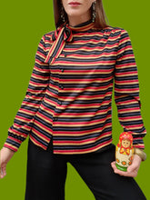 Charger l'image dans la galerie, Chemisier vintage Emma - A rayures et lurex scintillant. Pierbé. Taille S , 36, 38.