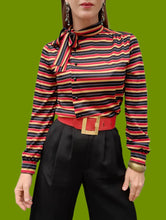 Charger l'image dans la galerie, Chemisier vintage Emma - A rayures et lurex scintillant. Pierbé. Taille S , 36, 38.