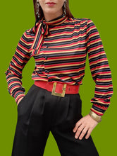 Charger l'image dans la galerie, Chemisier vintage Emma - A rayures et lurex scintillant. Pierbé. Taille S , 36, 38.