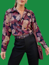 Charger l'image dans la galerie, Chemisier vintage Sarah - Feuillages violets. Taille XXL, 44, 46. Damart