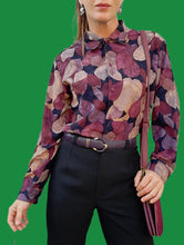 Charger l'image dans la galerie, Chemisier vintage Sarah - Feuillages violets. Taille XXL, 44, 46. Damart