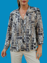 Charger l'image dans la galerie, Chemisier vintage Véra - Imprimé géométrique gris. Taille XL, 42, 44