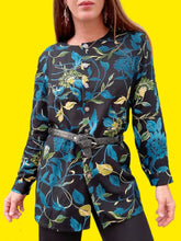 Charger l'image dans la galerie, Chemise vintage Séverine - Imprimé floral bleu pétrole. Taille M, 38, 40. Créaline de Daxon.