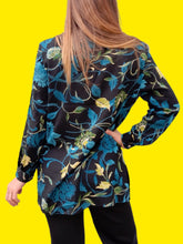 Charger l'image dans la galerie, Chemise vintage Séverine - Imprimé floral bleu pétrole. Taille M, 38, 40. Créaline de Daxon.