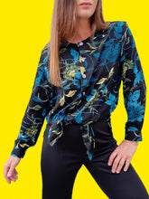 Charger l'image dans la galerie, Chemise vintage Séverine - Imprimé floral bleu pétrole. Taille M, 38, 40. Créaline de Daxon.