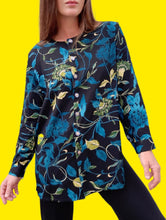 Charger l'image dans la galerie, Chemise vintage Séverine - Imprimé floral bleu pétrole. Taille M, 38, 40. Créaline de Daxon.