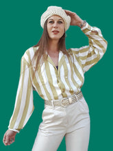 Charger l'image dans la galerie, Chemisier vintage Marthe. Rayé sable doré. Taille XXL, 44, 46. Sommerman