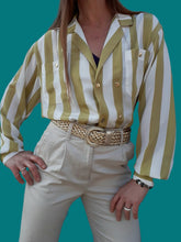 Charger l'image dans la galerie, Chemisier vintage Marthe. Rayé sable doré. Taille XXL, 44, 46. Sommerman
