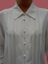 Charger l'image dans la galerie, Chemisier vintage Violène - Broderies losanges. Taille L, 40, 42. Gérard Pasquier