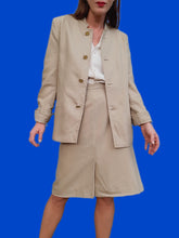 Charger l'image dans la galerie, Ensemble vintage Axelle - Pure laine vierge beige et gris rayé. Taille XL, 42, 44. Weinberg. Made in France