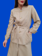 Charger l'image dans la galerie, Ensemble vintage Axelle - Pure laine vierge beige et gris rayé. Taille XL, 42, 44. Weinberg. Made in France