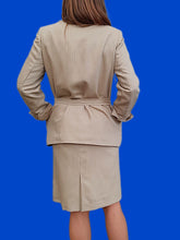 Charger l'image dans la galerie, Ensemble vintage Axelle - Pure laine vierge beige et gris rayé. Taille XL, 42, 44. Weinberg. Made in France