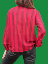 Charger l'image dans la galerie, Chemisier vintage Donatienne - A Rayures rouges et noires. Taille S, 36, 38.