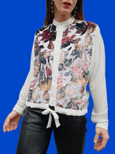 Charger l'image dans la galerie, Blouse vintage Lydie - Fleurs en velours et lurex brillants. Taille L, 40, 42. Made in France.