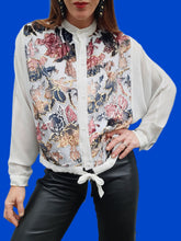 Charger l'image dans la galerie, Blouse vintage Lydie - Fleurs en velours et lurex brillants. Taille L, 40, 42. Made in France.