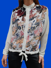 Charger l'image dans la galerie, Blouse vintage Lydie - Fleurs en velours et lurex brillants. Taille L, 40, 42. Made in France.