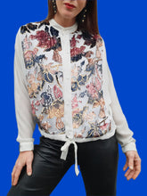 Charger l'image dans la galerie, Blouse vintage Lydie - Fleurs en velours et lurex brillants. Taille L, 40, 42. Made in France.