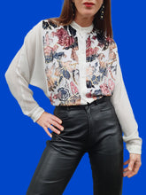 Charger l'image dans la galerie, Blouse vintage Lydie - Fleurs en velours et lurex brillants. Taille L, 40, 42. Made in France.