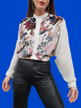Charger l'image dans la galerie, Blouse vintage Lydie - Fleurs en velours et lurex brillants. Taille L, 40, 42. Made in France.