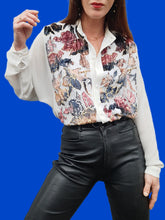Charger l'image dans la galerie, Blouse vintage Lydie - Fleurs en velours et lurex brillants. Taille L, 40, 42. Made in France.