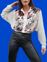 Charger l'image dans la galerie, Blouse vintage Lydie - Fleurs en velours et lurex brillants. Taille L, 40, 42. Made in France.
