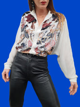 Charger l'image dans la galerie, Blouse vintage Lydie - Fleurs en velours et lurex brillants. Taille L, 40, 42. Made in France.