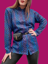 Charger l'image dans la galerie, Chemisier vintage Margot - Zébré en dégradé. Col mandarin. Taille M, 38, 40. Coutureine. Made in France.