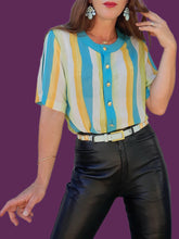 Charger l'image dans la galerie, Blouse vintage Gaelle - A rayures. Taille M, 38, 40. Marie Clémence. Made in France