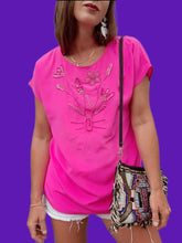 Charger l'image dans la galerie, Haut vintage Nina - Perles, sequins en soie rose. Taille M, 38, 40.