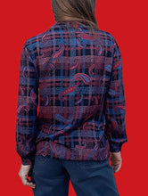 Charger l'image dans la galerie, Chemisier vintage Roxane - Motifs paisley et carreaux. Taille S, 36, 38. Made in Germany