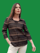 Charger l'image dans la galerie, Chemisier vintage Milla - Dégradé de marrons, ouverture côté. Taille M, 38, 40